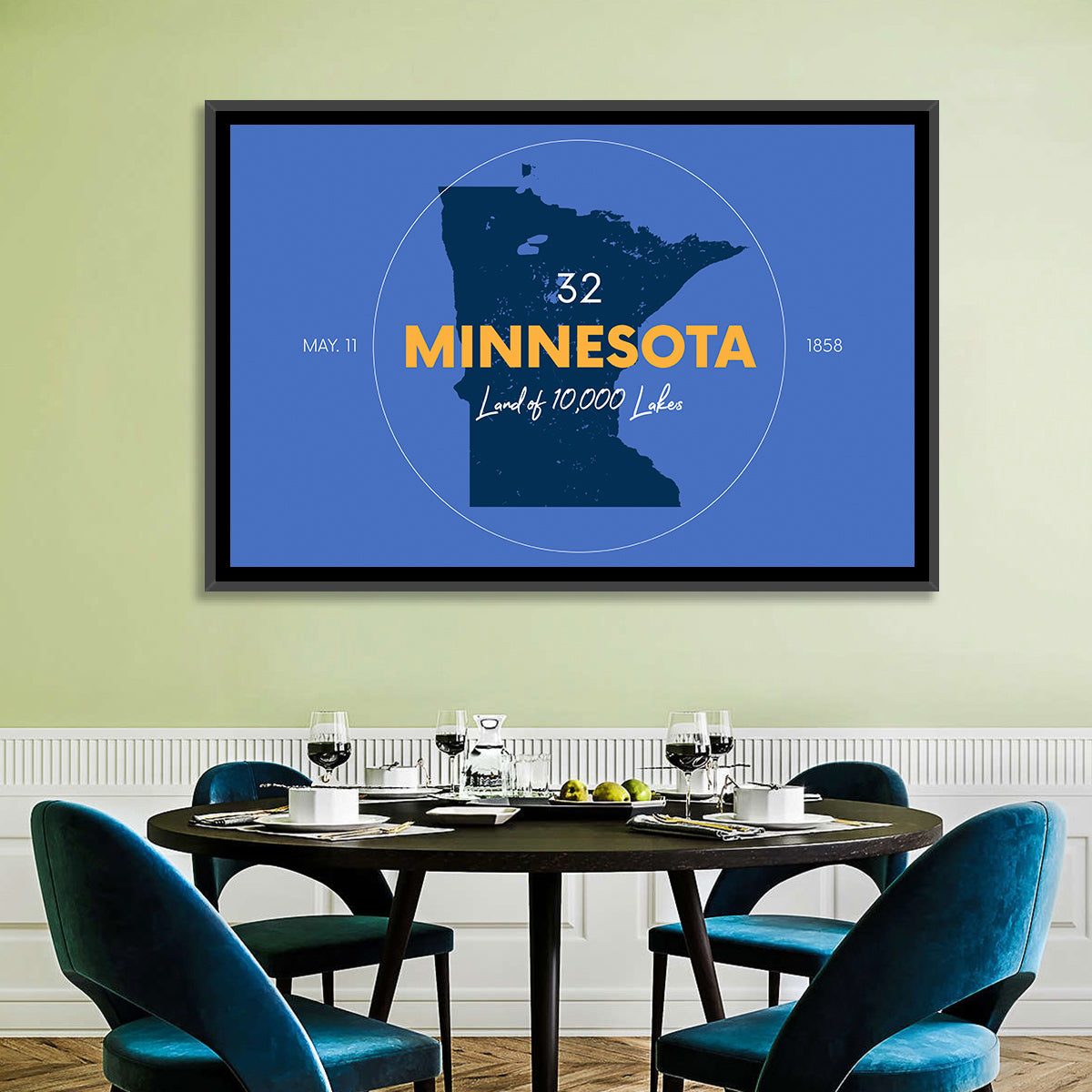 Minnesota State Outline Graphic Wall Art in a room, landscape