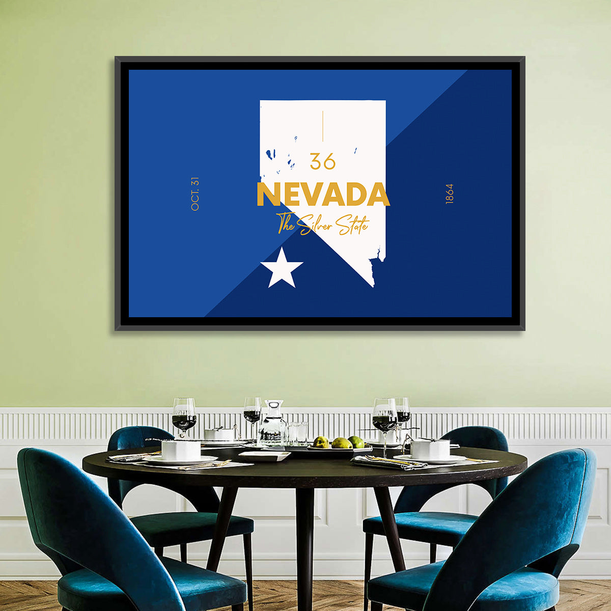 Nevada Map the Silver State Wall Art in a room, landscape