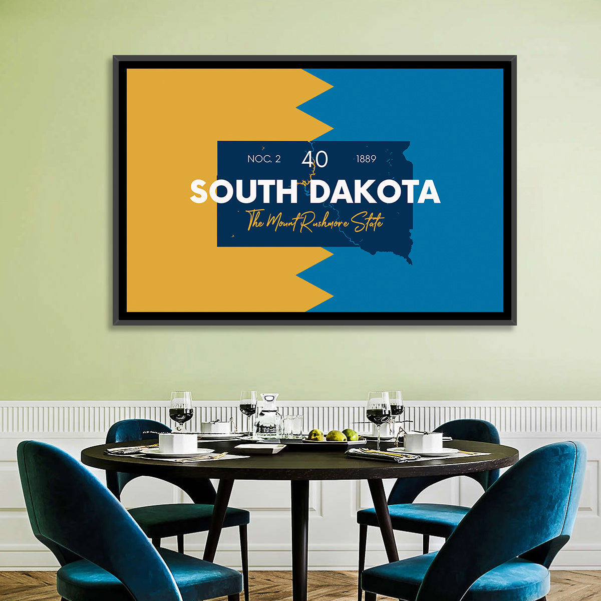 South Dakota Silhouette Map Wall Art in a room, landscape