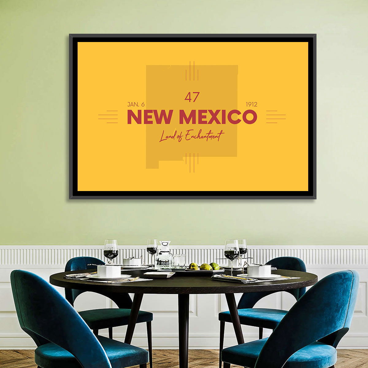 New Mexico Typographic Map 1912 Wall Art in a room, landscape