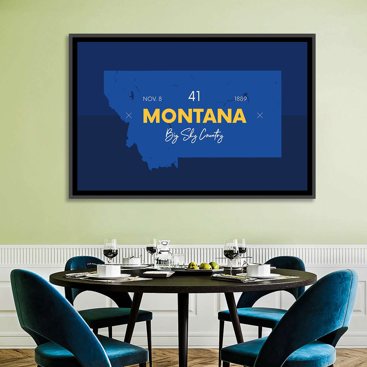 Montana Map Typography Big Sky Country Wall Art in a room, landscape