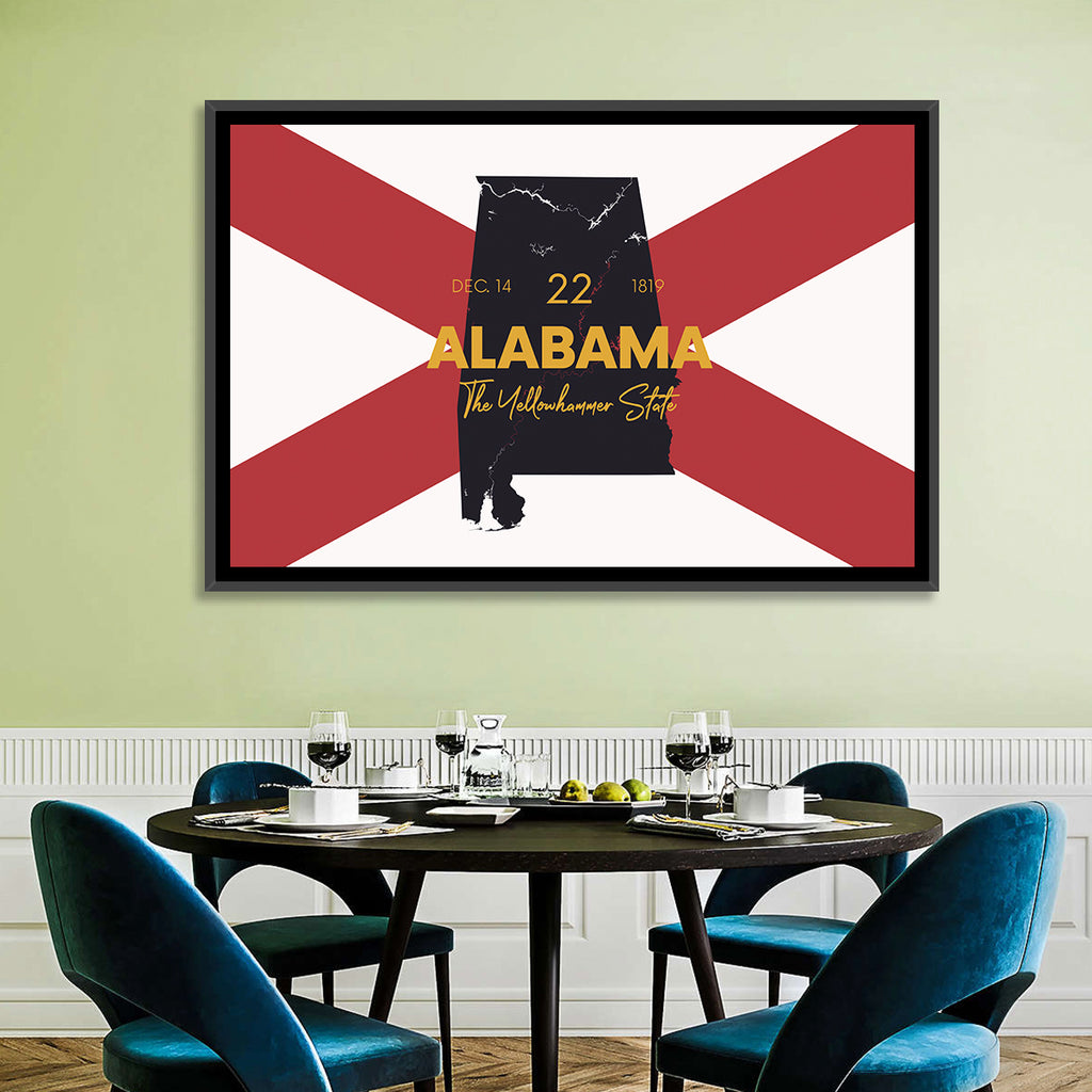 Alabama Map Over State Flag Wall Art