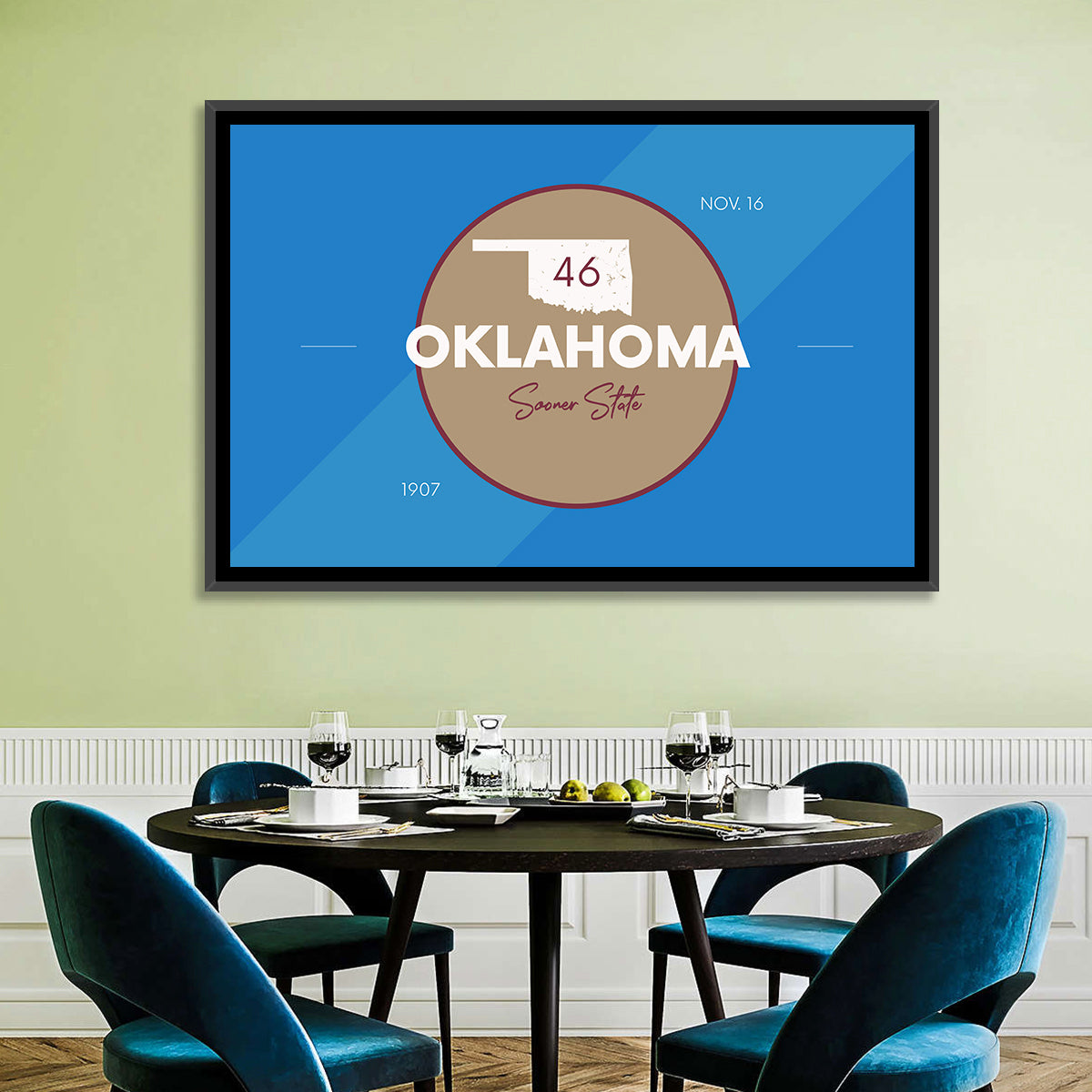 Oklahoma State Medallion Map Wall Art in a room, landscape