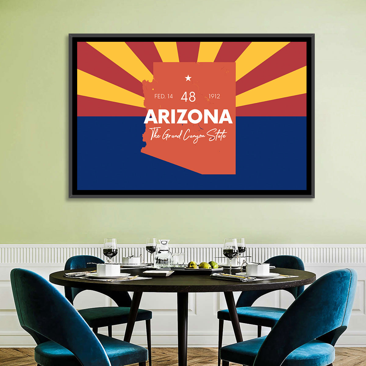 Arizona Sunburst Map Wall Art in a room, landscape
