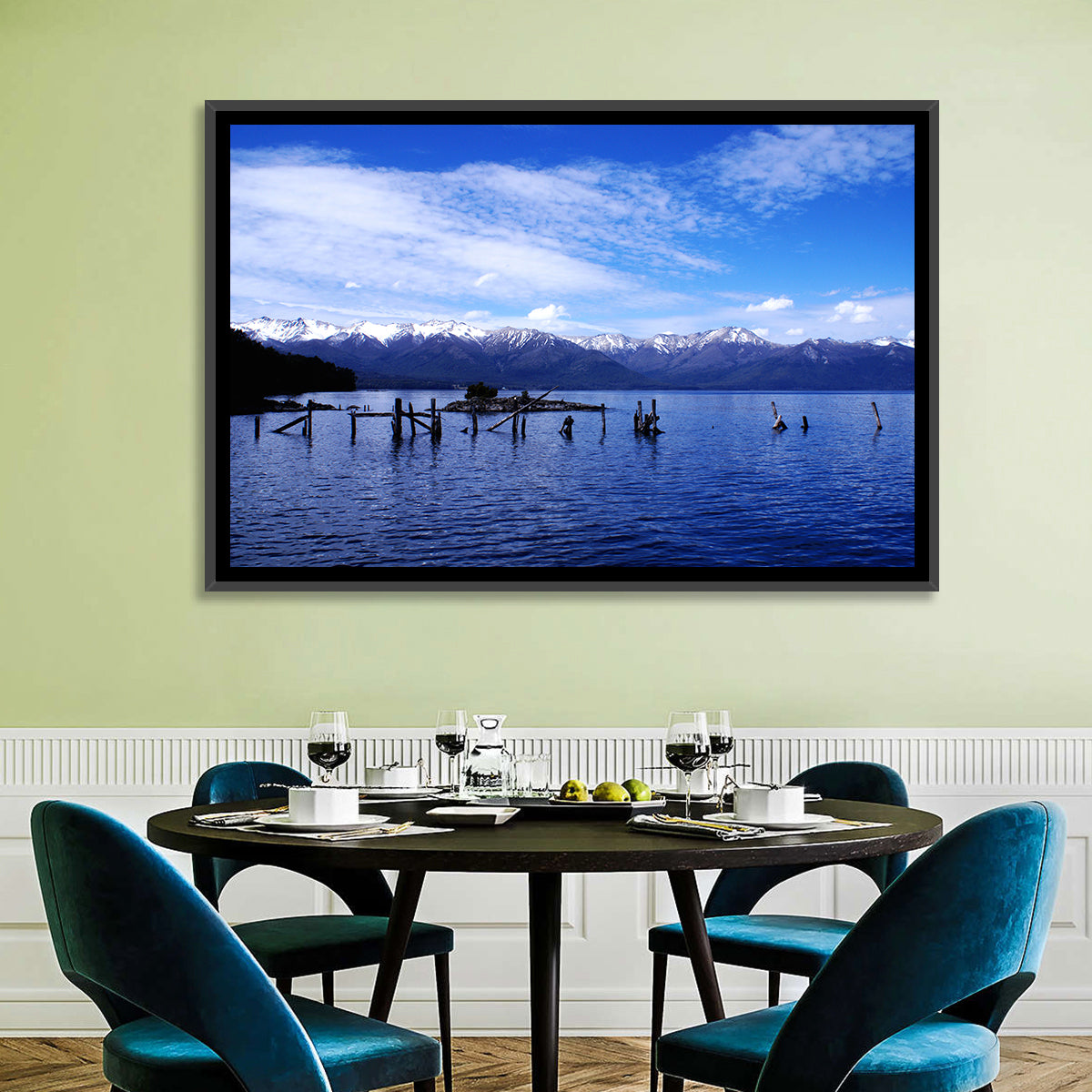 Nahuel Huapi Lake with Wooden Pilings Wall Art in a room, landscape
