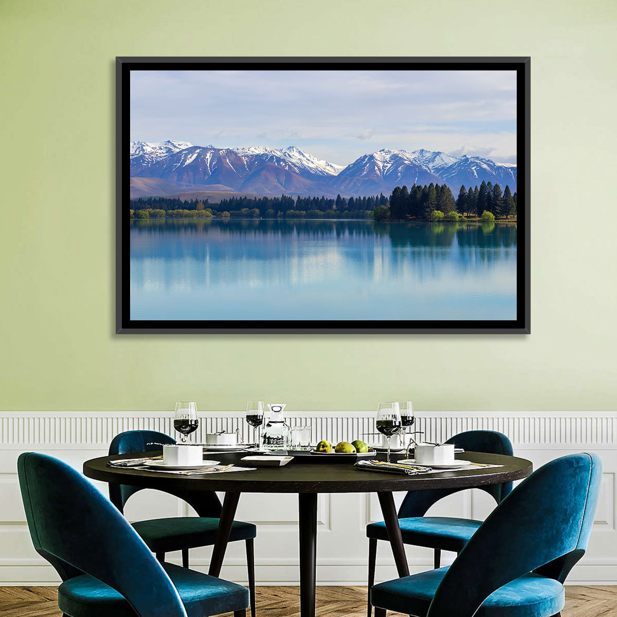 Lake Ruataniwha Reflection Wall Art in a room, landscape
