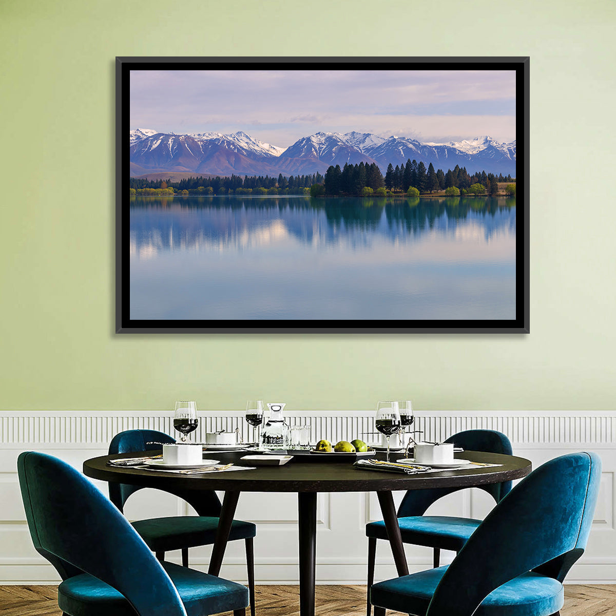 Ruataniwha Lake Reflection Wall Art in a room, landscape