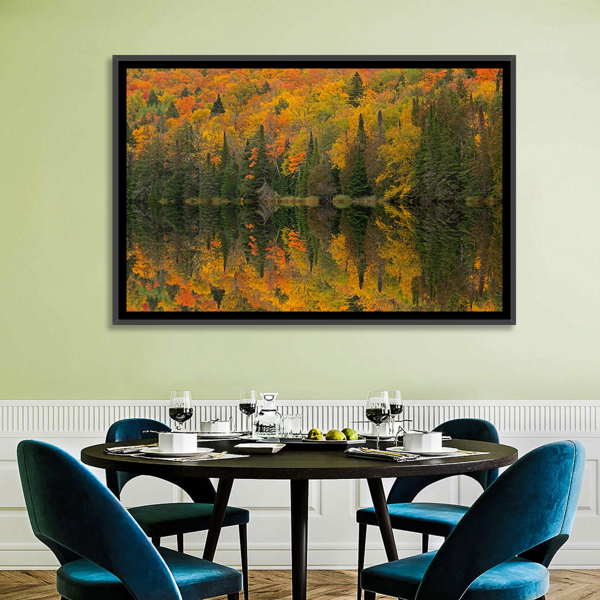 Ottawa National Forest Autumn Reflection Wall Art in a room, landscape