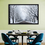 Snowy Road with Distant Headlights Wall Art