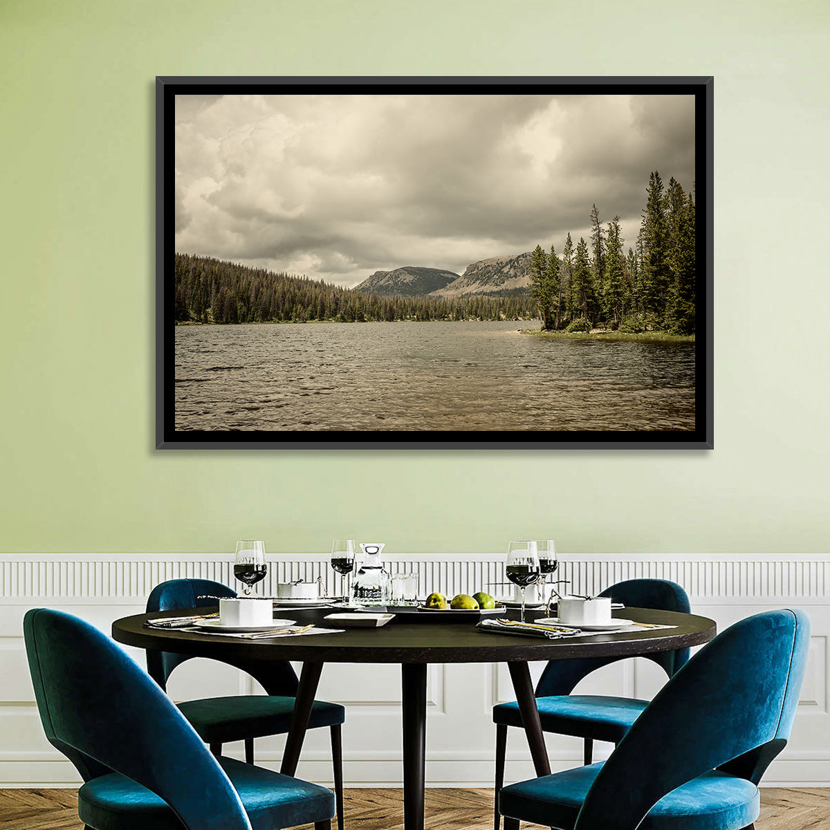 Mirror Lake Reflection Wall Art in a room, landscape