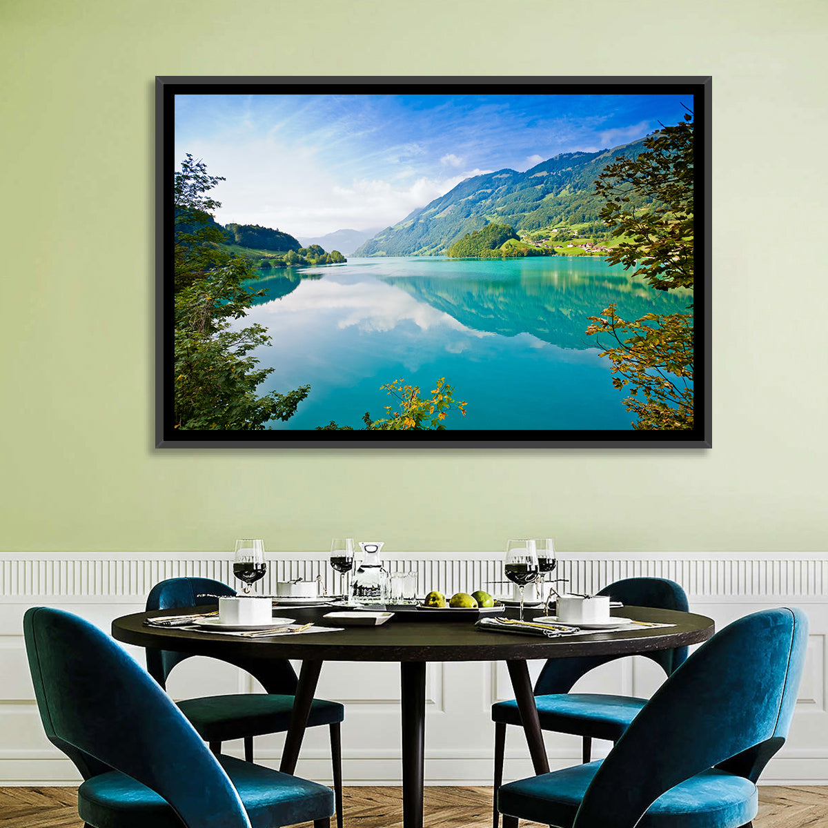 Emerald Lake Wall Art in a room, landscape