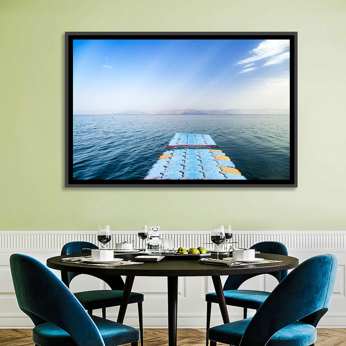 Galilee Floating Dock at Tiberias Wall Art in a room, landscape