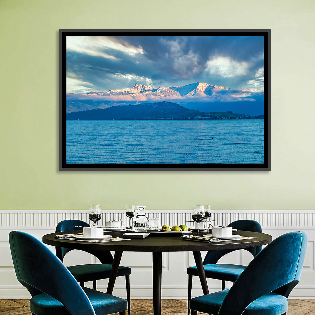 Lake Obersee Golden Hour Wall Art in a room, landscape