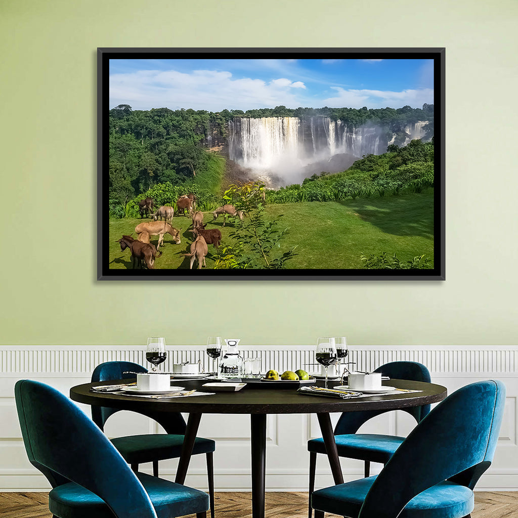 Kalandula Falls and Grazing Donkeys Wall Art