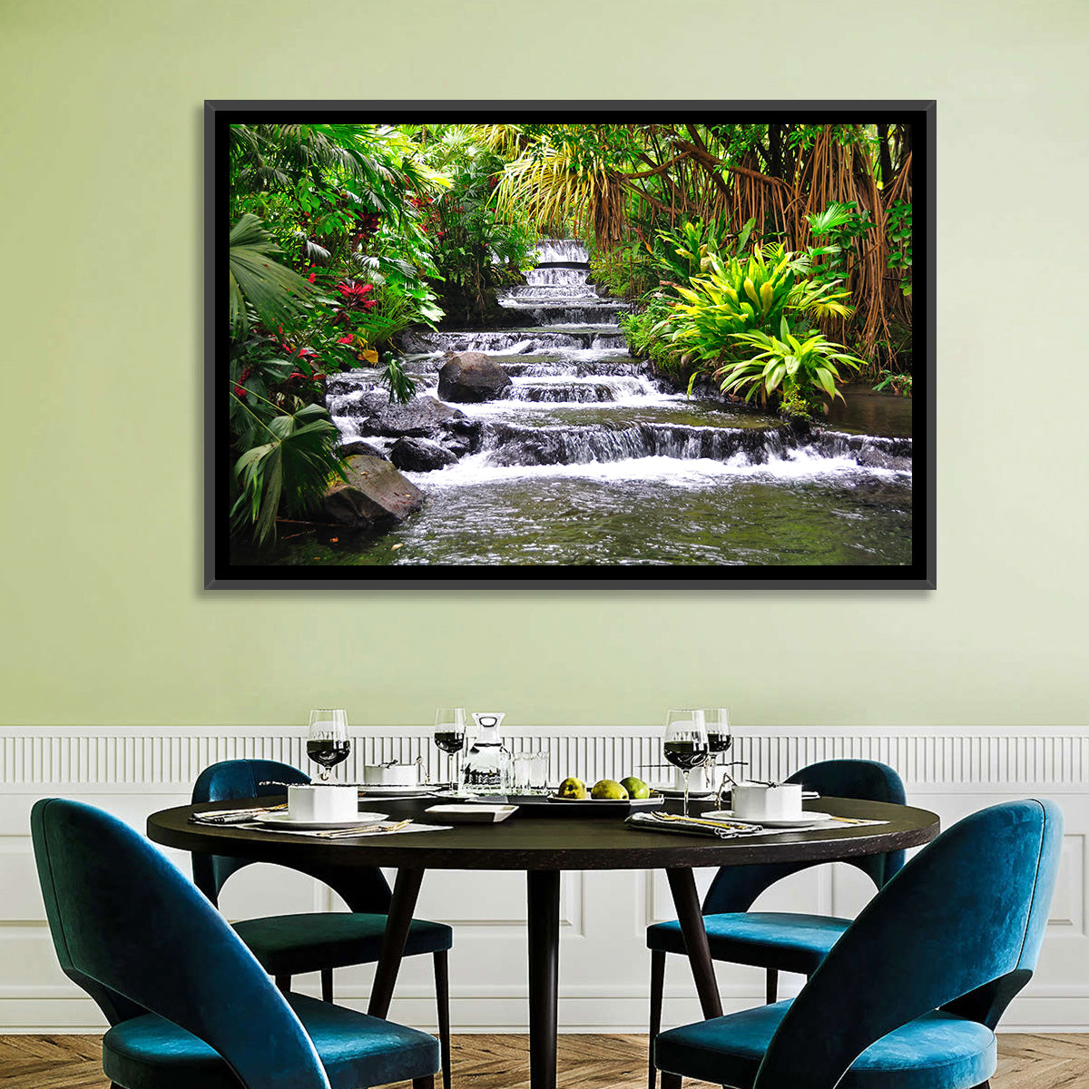 Tabacon Tiered Hot Springs Waterfall Wall Art in a room, landscape