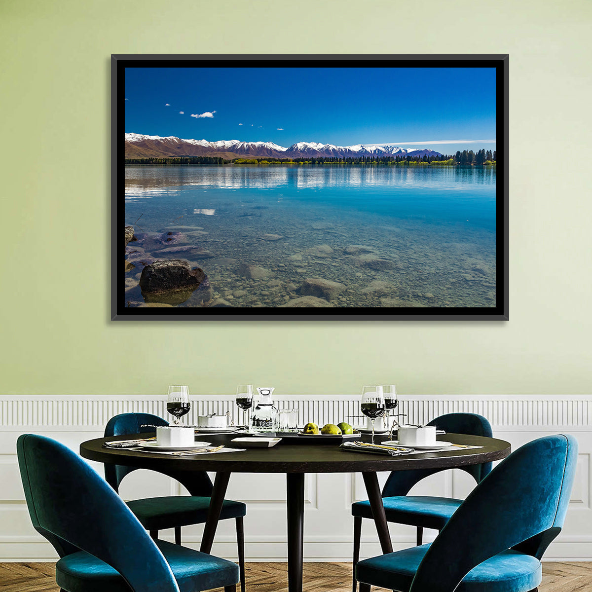 Lake Ruataniwha Reflection Wall Art in a room, landscape