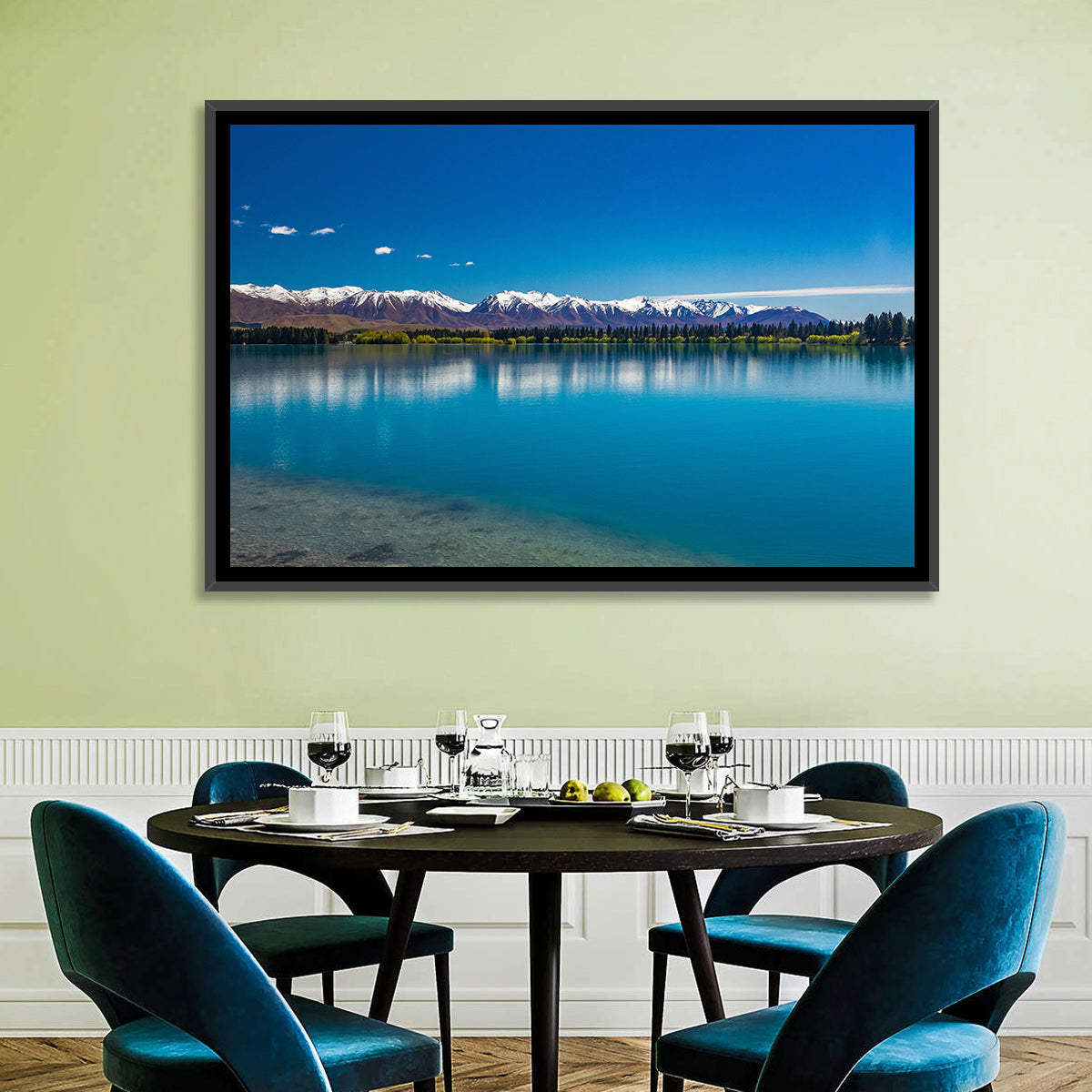 Lake Ruataniwha Reflection Wall Art in a room, landscape
