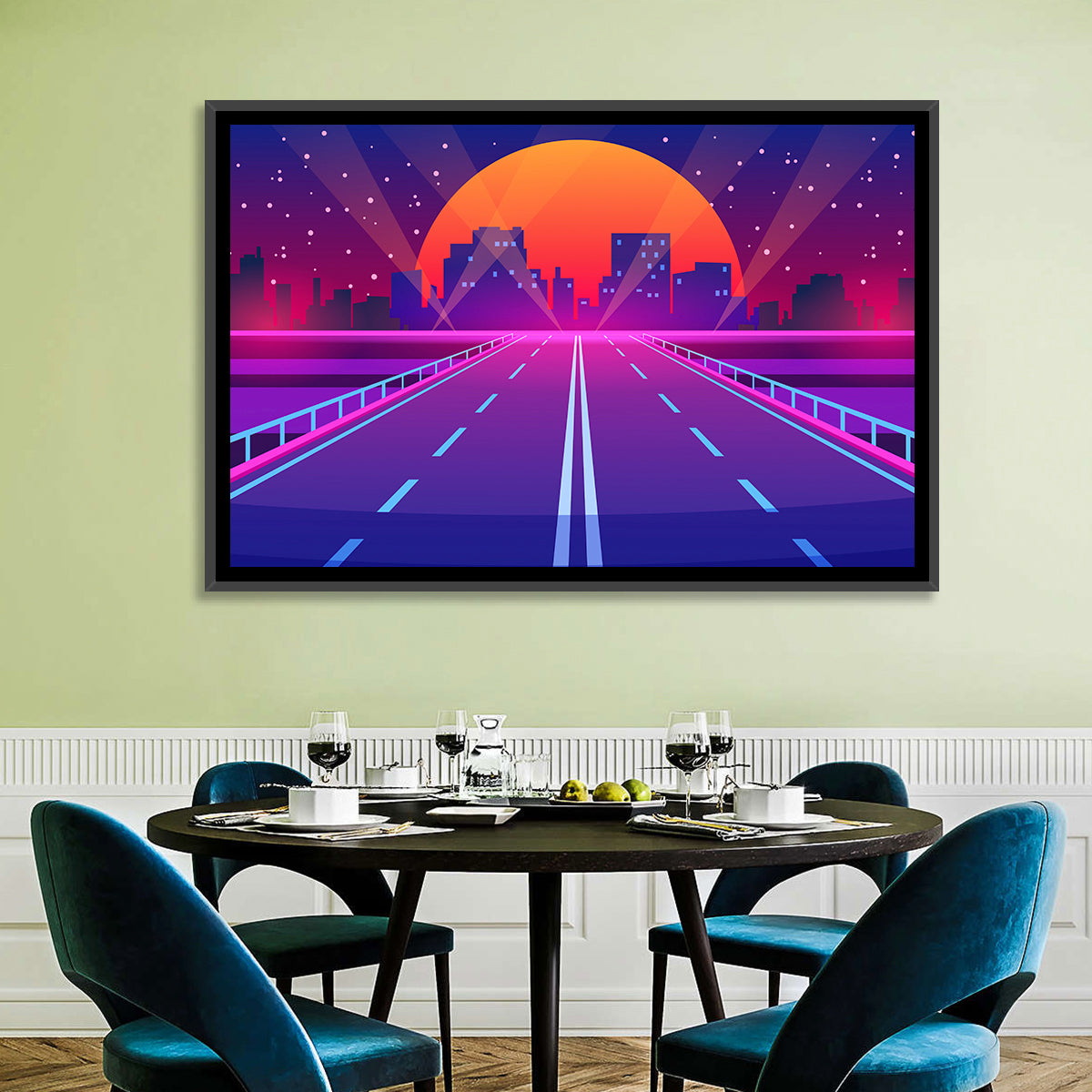 Dusk Highway Cityscape Wall Art in a room, landscape