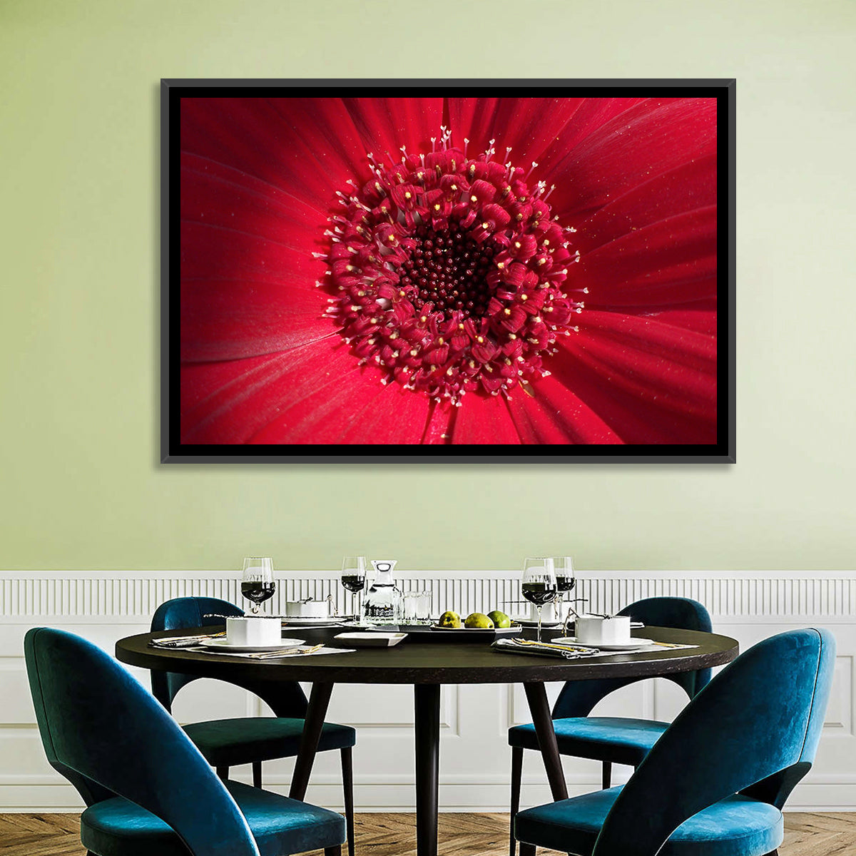 Red Gerbera Daisy Macro Close Up Wall Art