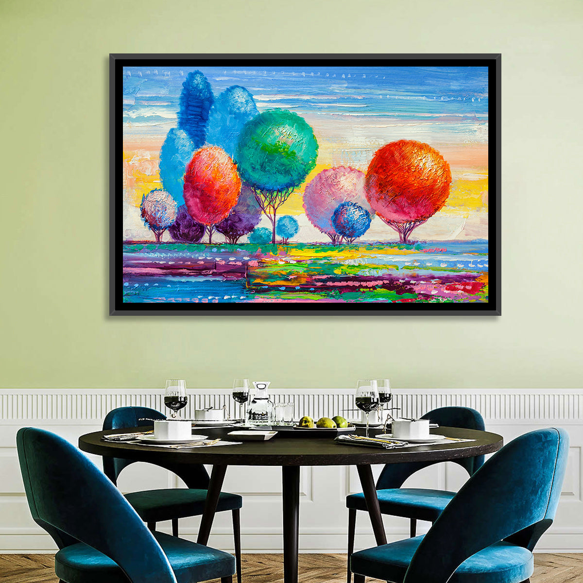 Autumn Trees at Sunset Wall Art in a room, landscape