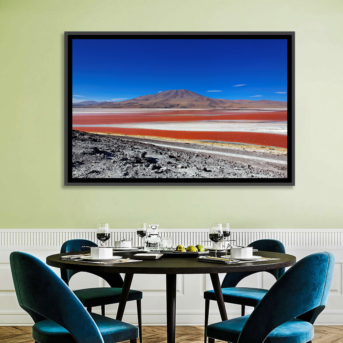 Laguna Colorada Red Lake Wall Art in a room, landscape