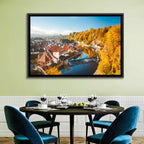 Český Krumlov River Weir in Autumn Wall Art