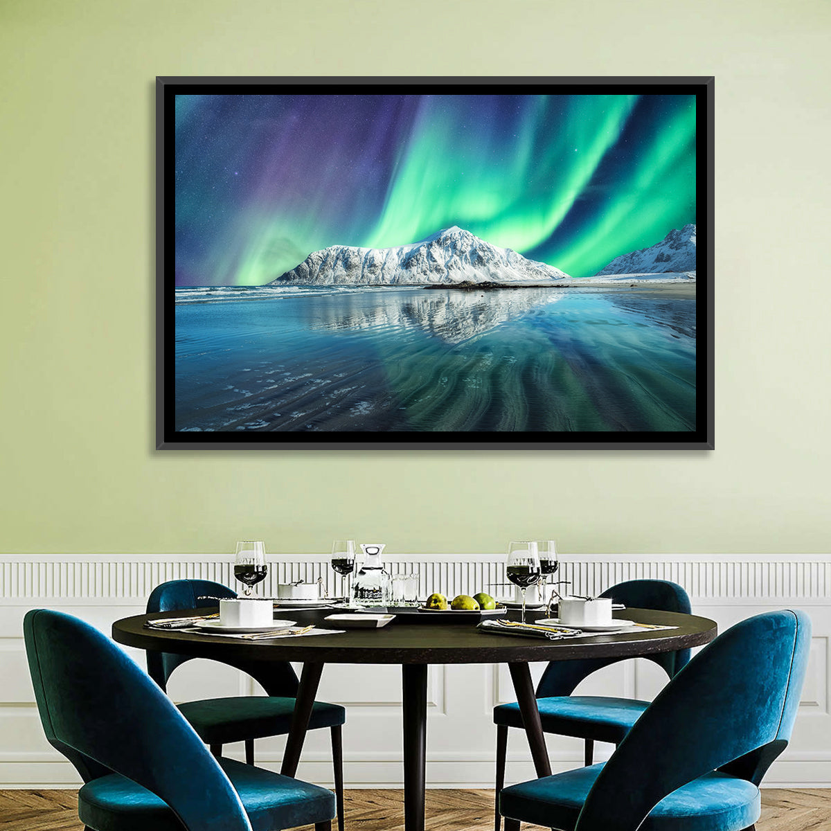 Aurora Over Skagsanden Beach Wall Art in a room, landscape