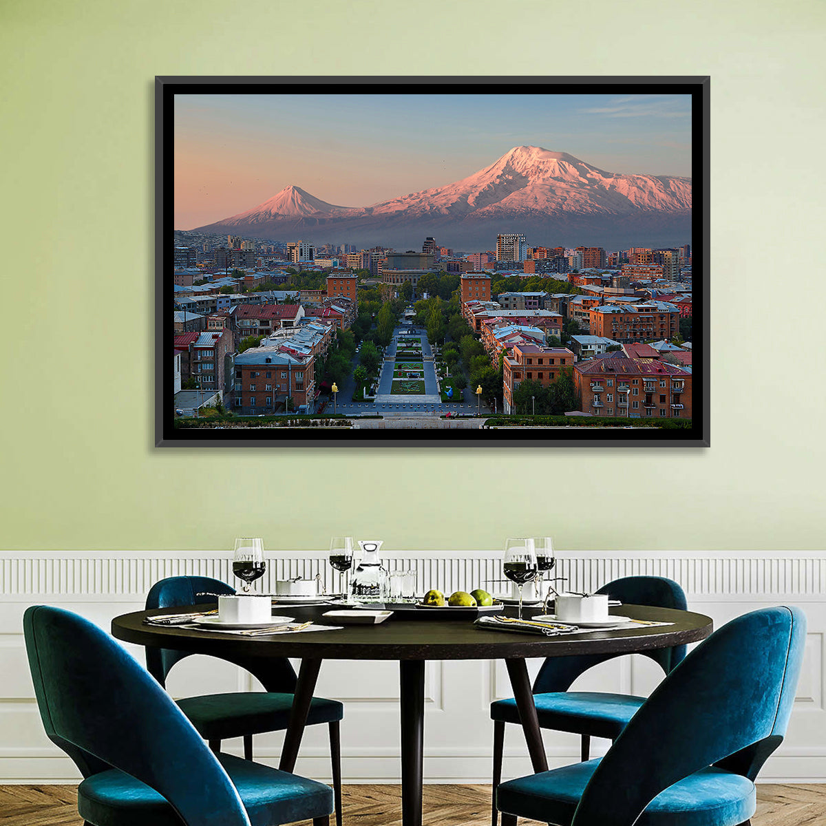 Sunset Over Mount Ararat from Yerevan Wall Art in a room, landscape