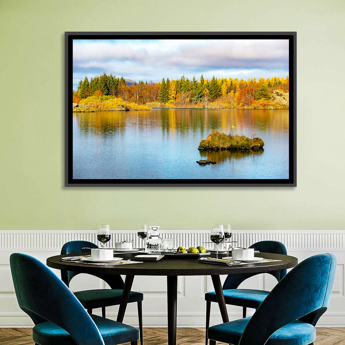 Autumn at Lake Myvatn Wall Art in a room, landscape