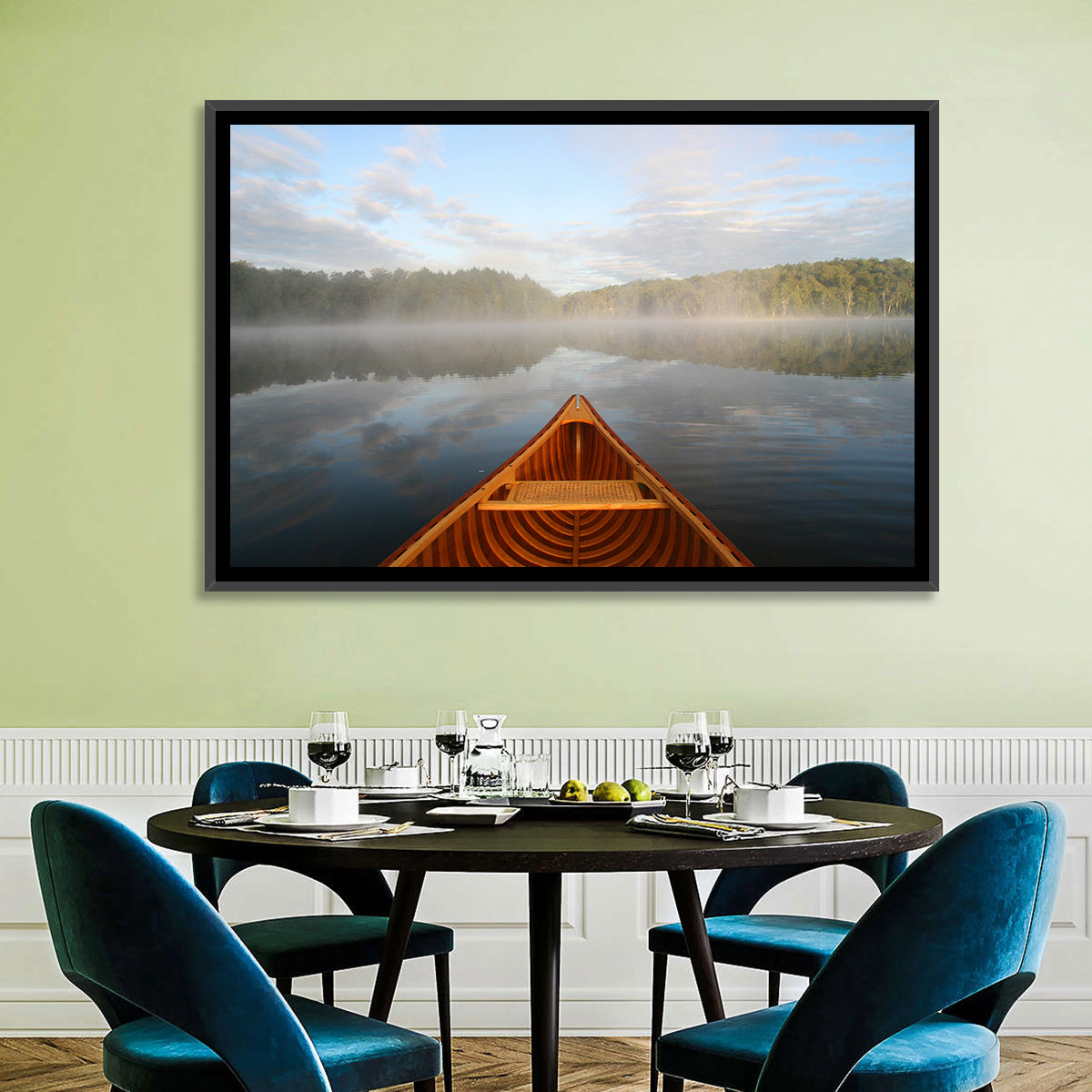 Cedar Canoe on Lake Ontario Wall Art in a room, landscape