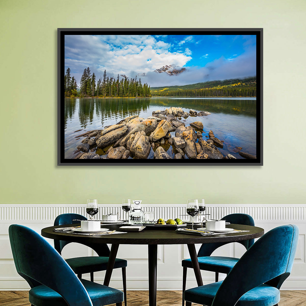 Pyramid Lake Reflections Wall Art in a room, landscape