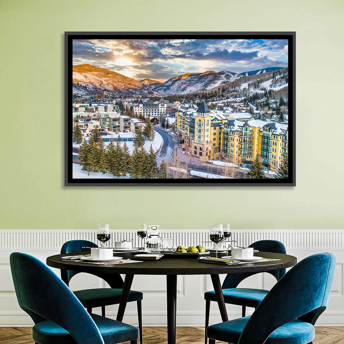 Vail Village Skyline Wall Art in a room, landscape