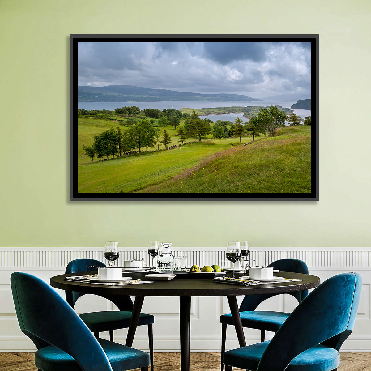 Tobermory Bay Coastal Hill Wall Art in a room, landscape