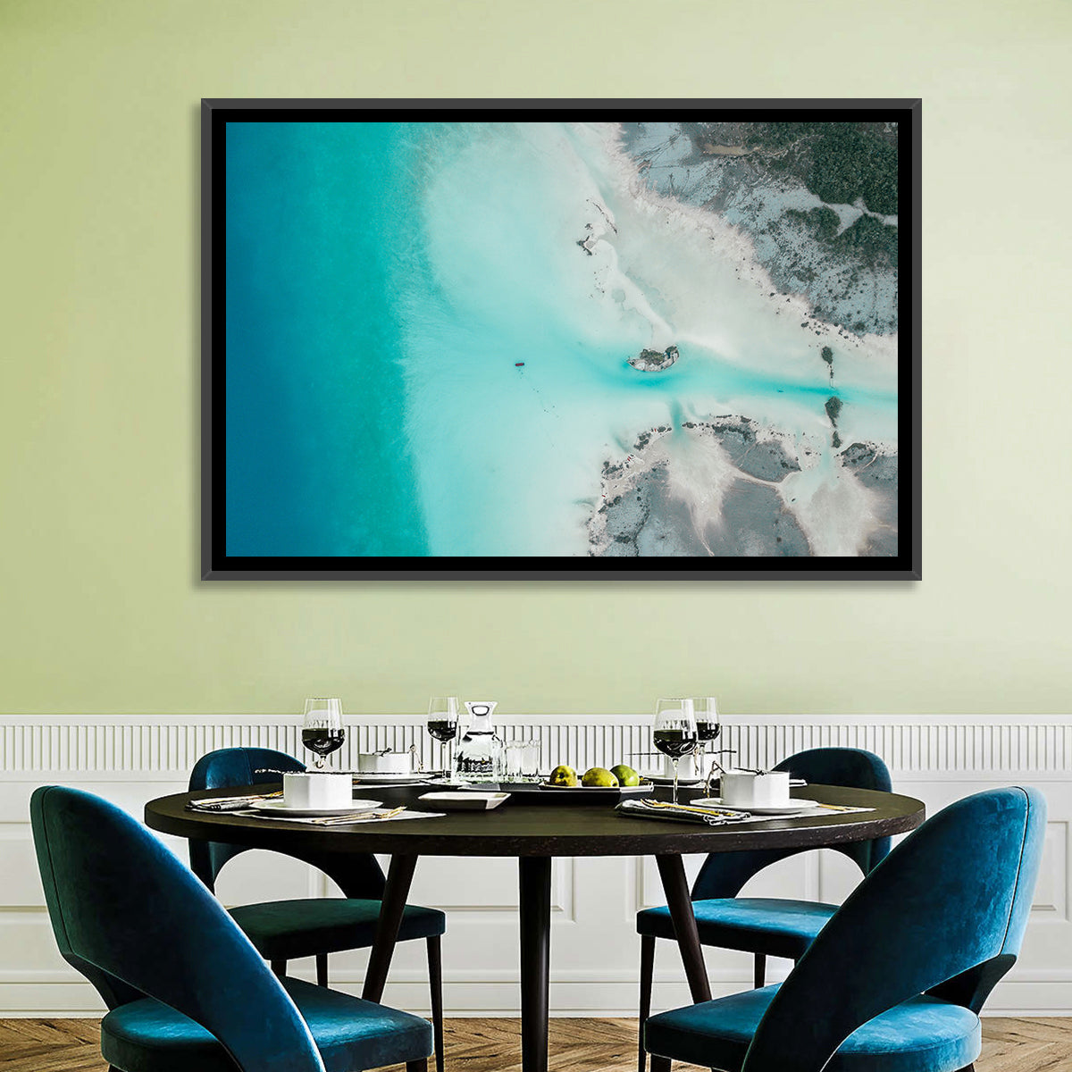 Bacalar Lagoon Aerial Wall Art in a room, landscape