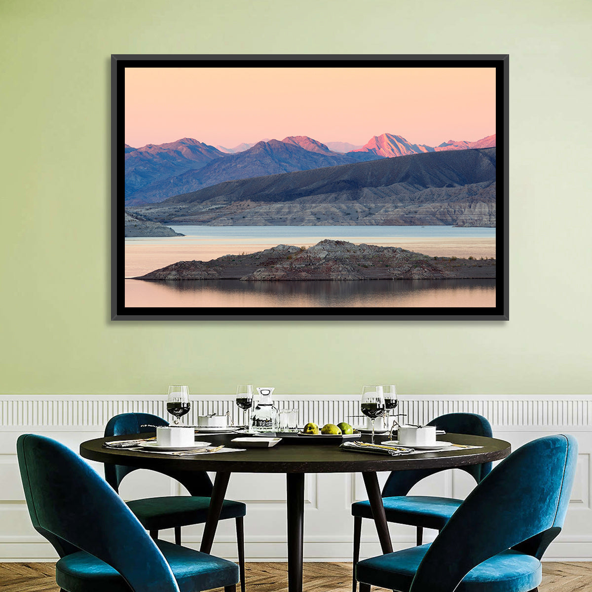 Lake Mead Twilight Reflection Wall Art in a room, landscape