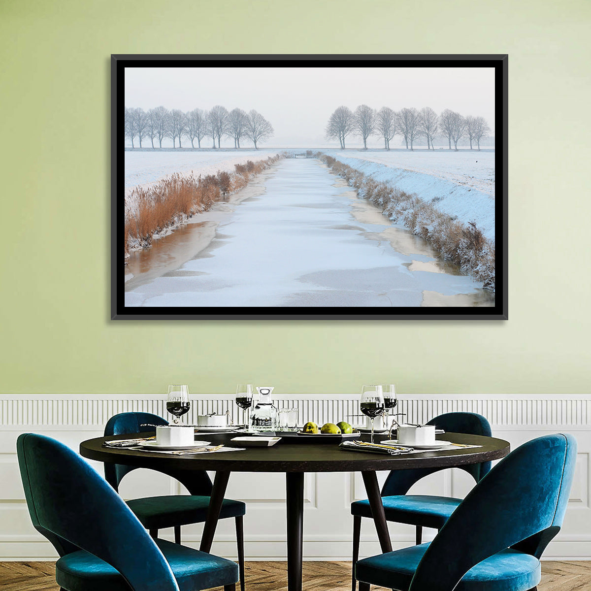 Frozen Canal with Bare Trees Wall Art