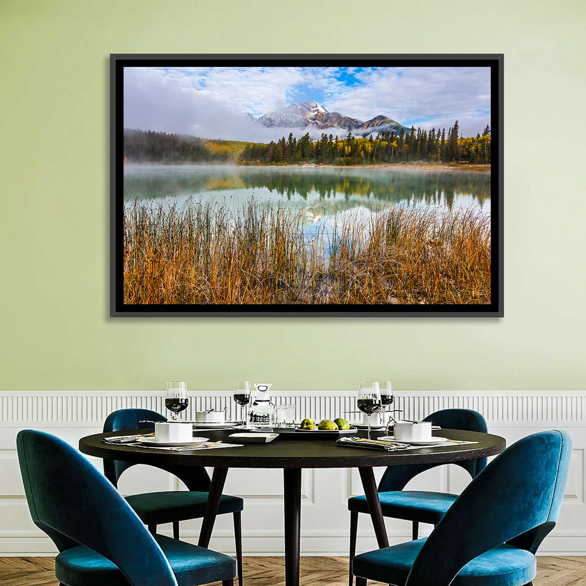 Pyramid Mountain with Golden Grasses Wall Art in a room, landscape