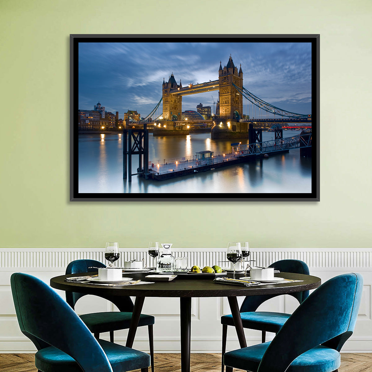 Tower Bridge at Blue Hour Wall Art in a room, landscape