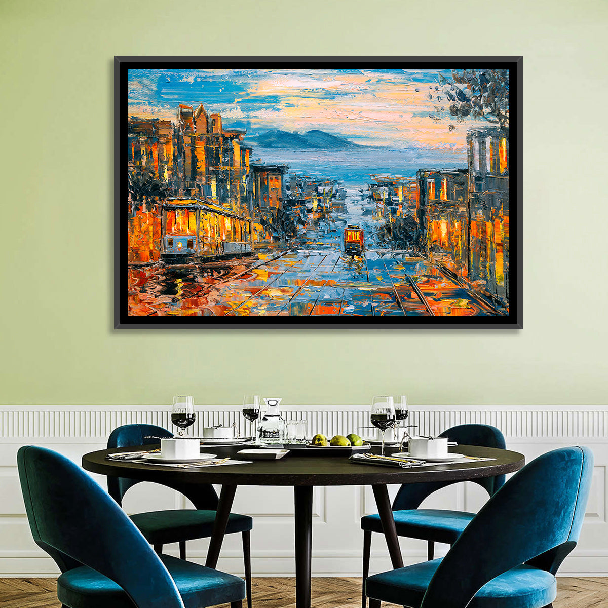 San Francisco Cable Car at Dusk Wall Art in a room, landscape