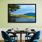 Lake George Boathouse in Autumn Wall Art