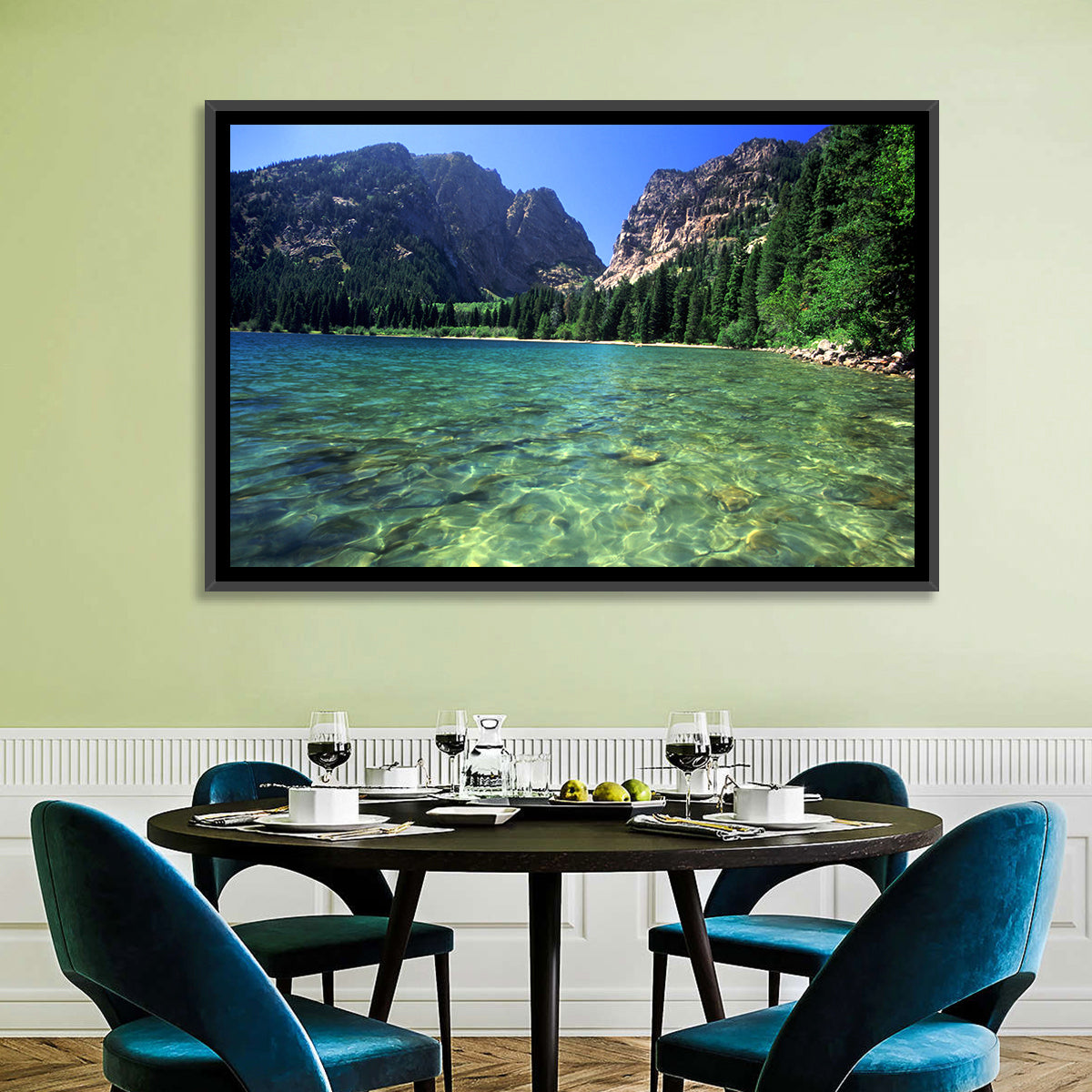 Phelps Lake Landscape Wall Art in a room, landscape