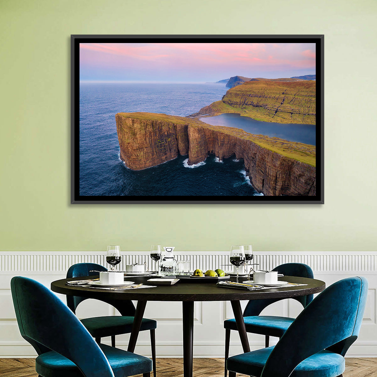 Sørvágsvatn Clifftop Lake Wall Art in a room, landscape