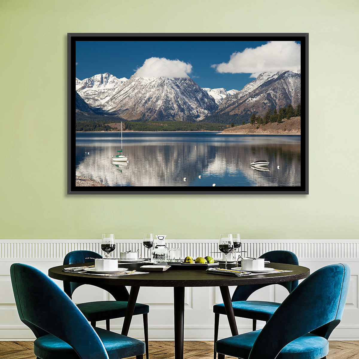 Jenny Lake Reflection Wall Art in a room, landscape