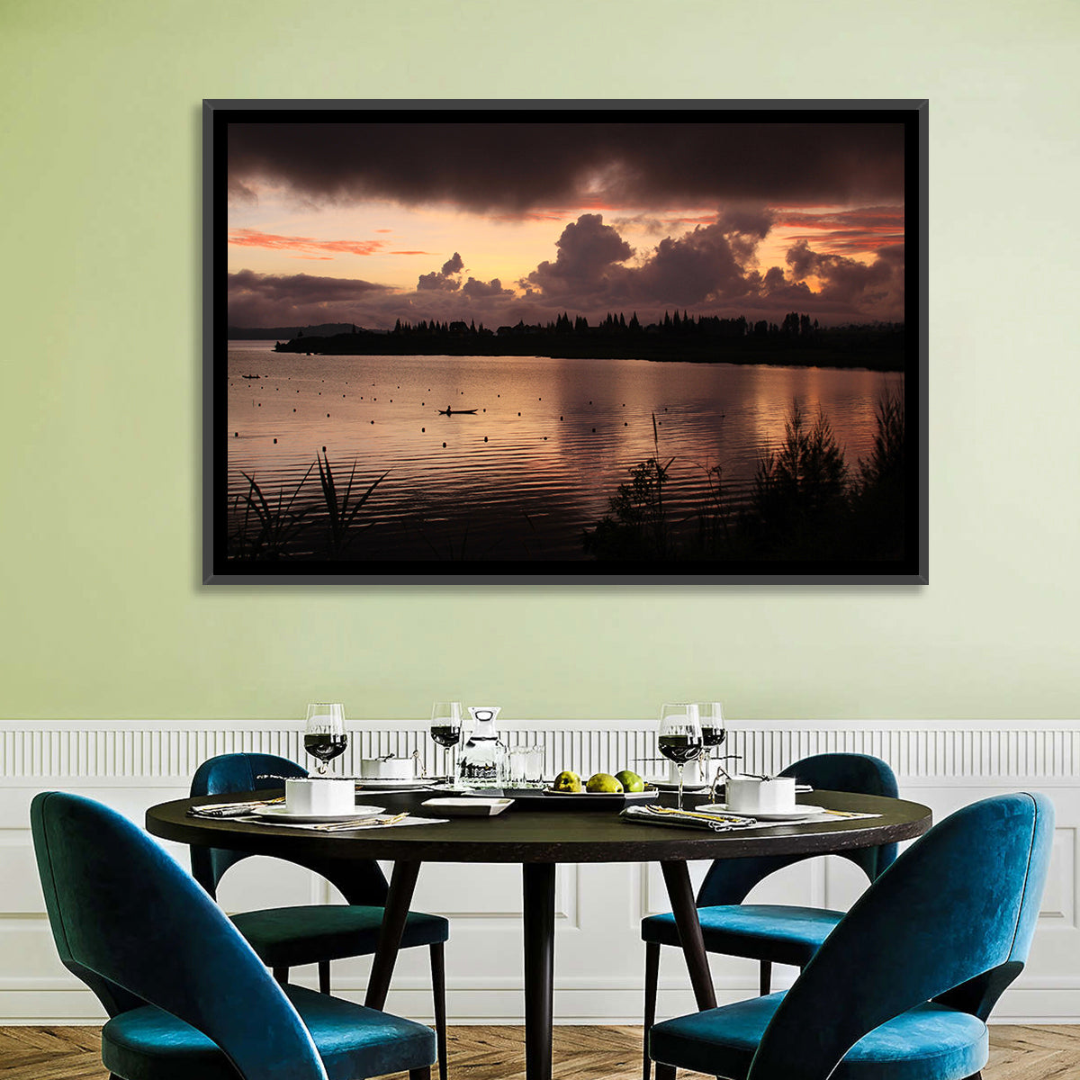 Lake Diatas Sunset with Boat Wall Art