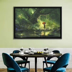 Girl with Umbrella in Mysterious Forest Wall Art
