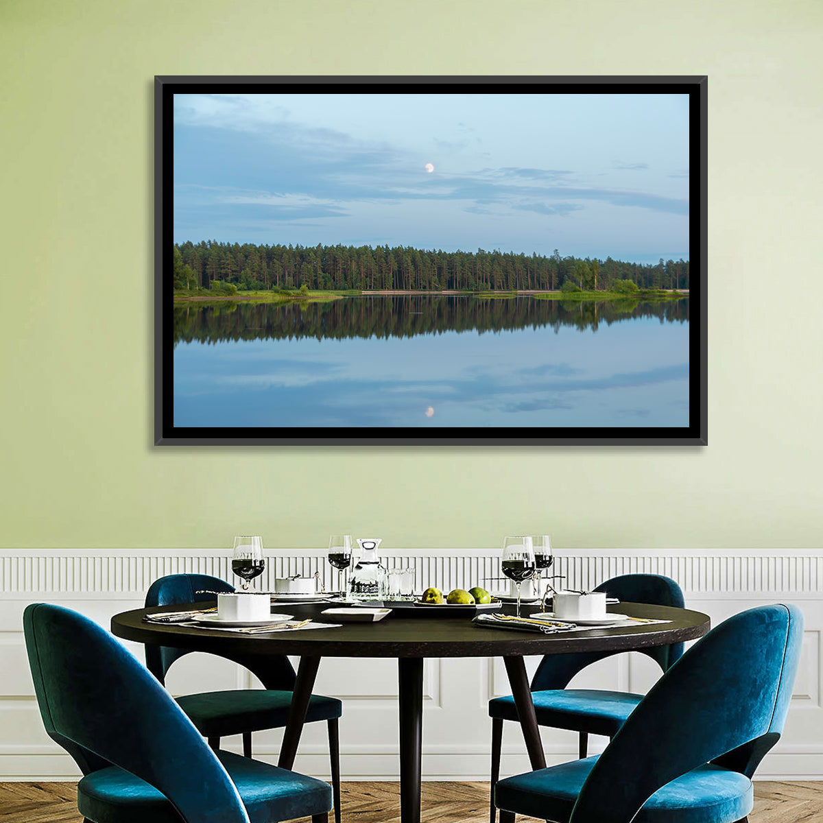 Lake Vanern Moonlight Wall Art in a room, landscape