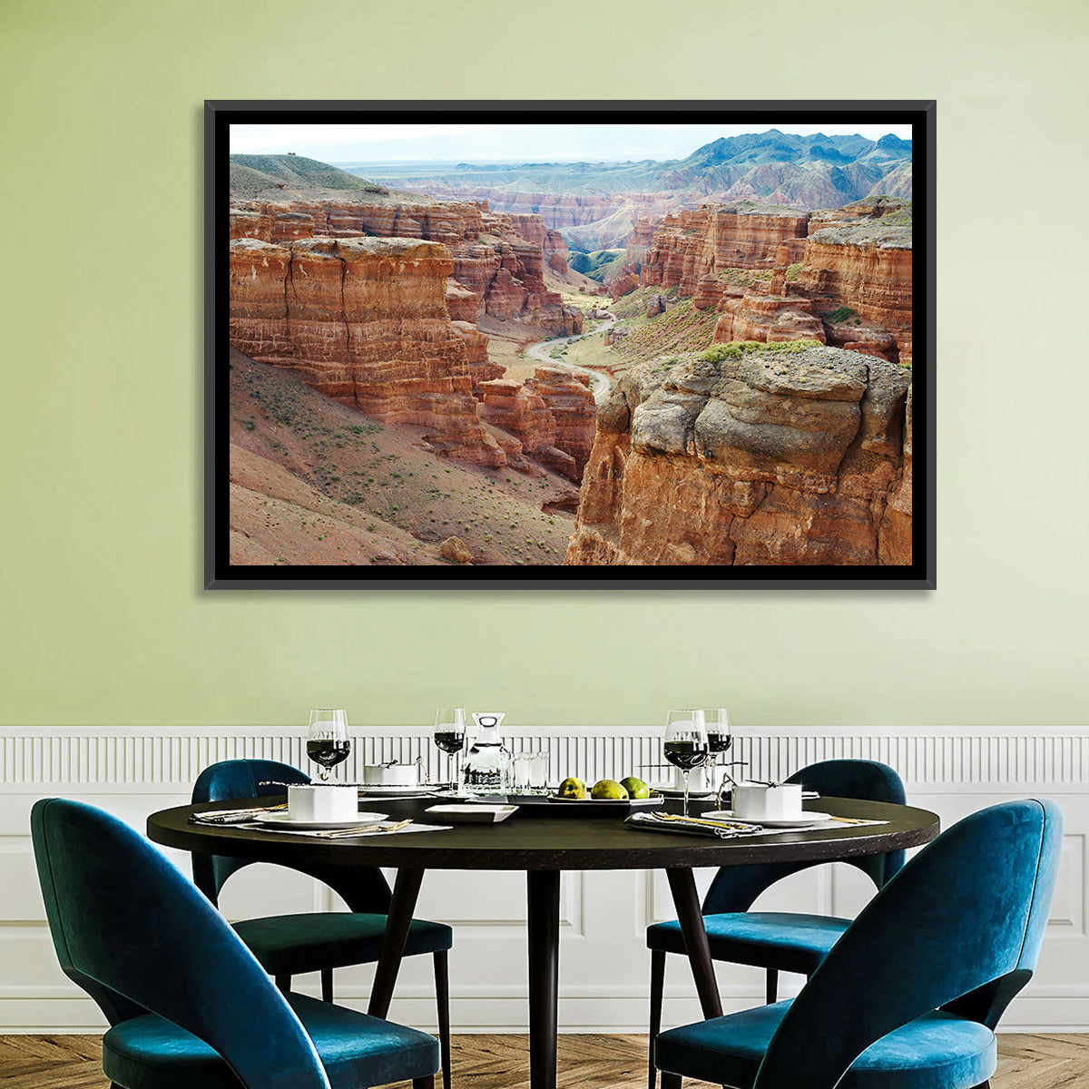 Charyn Canyon Vista Wall Art in a room, landscape