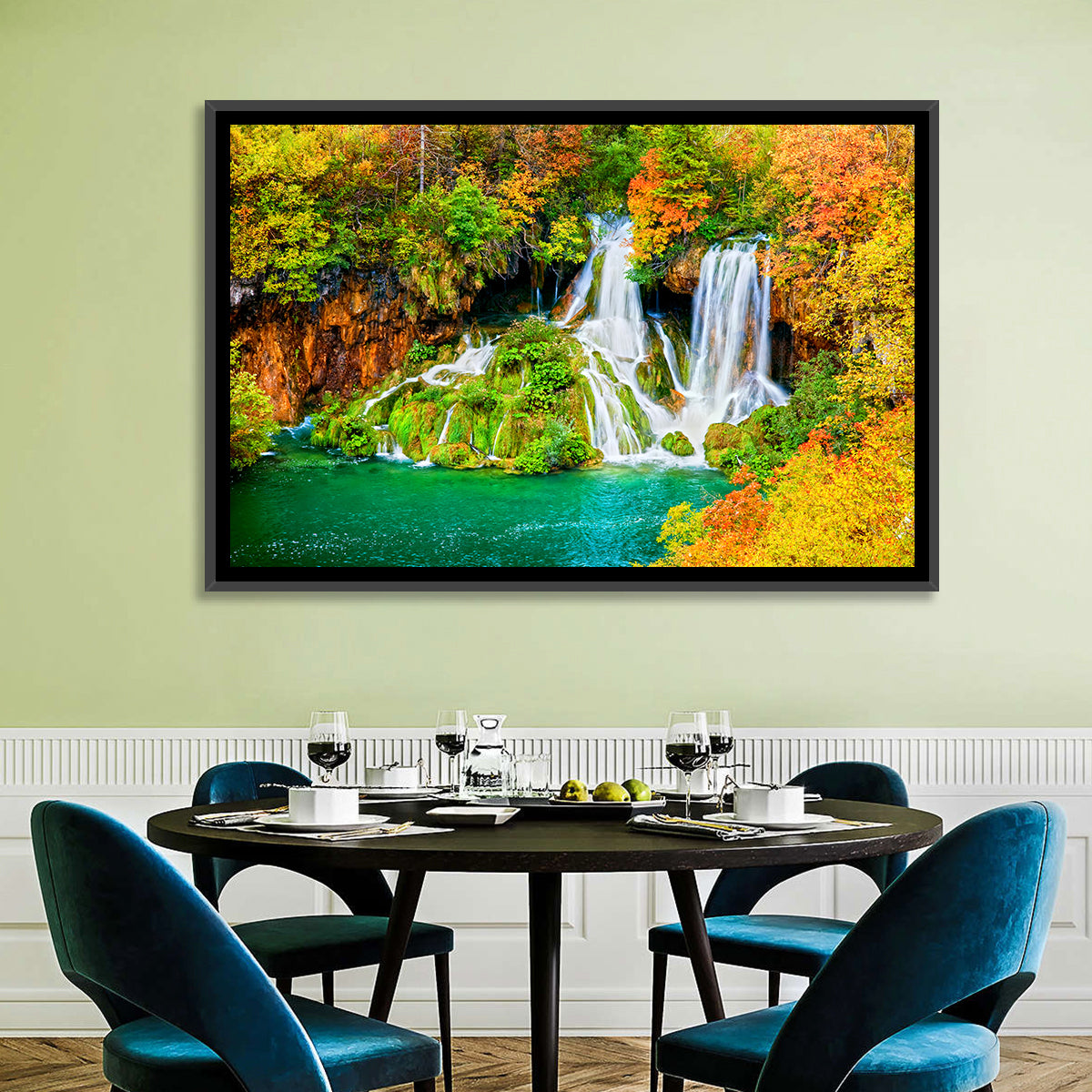 Plitvička Jezera Autumn Falls Wall Art in a room, landscape