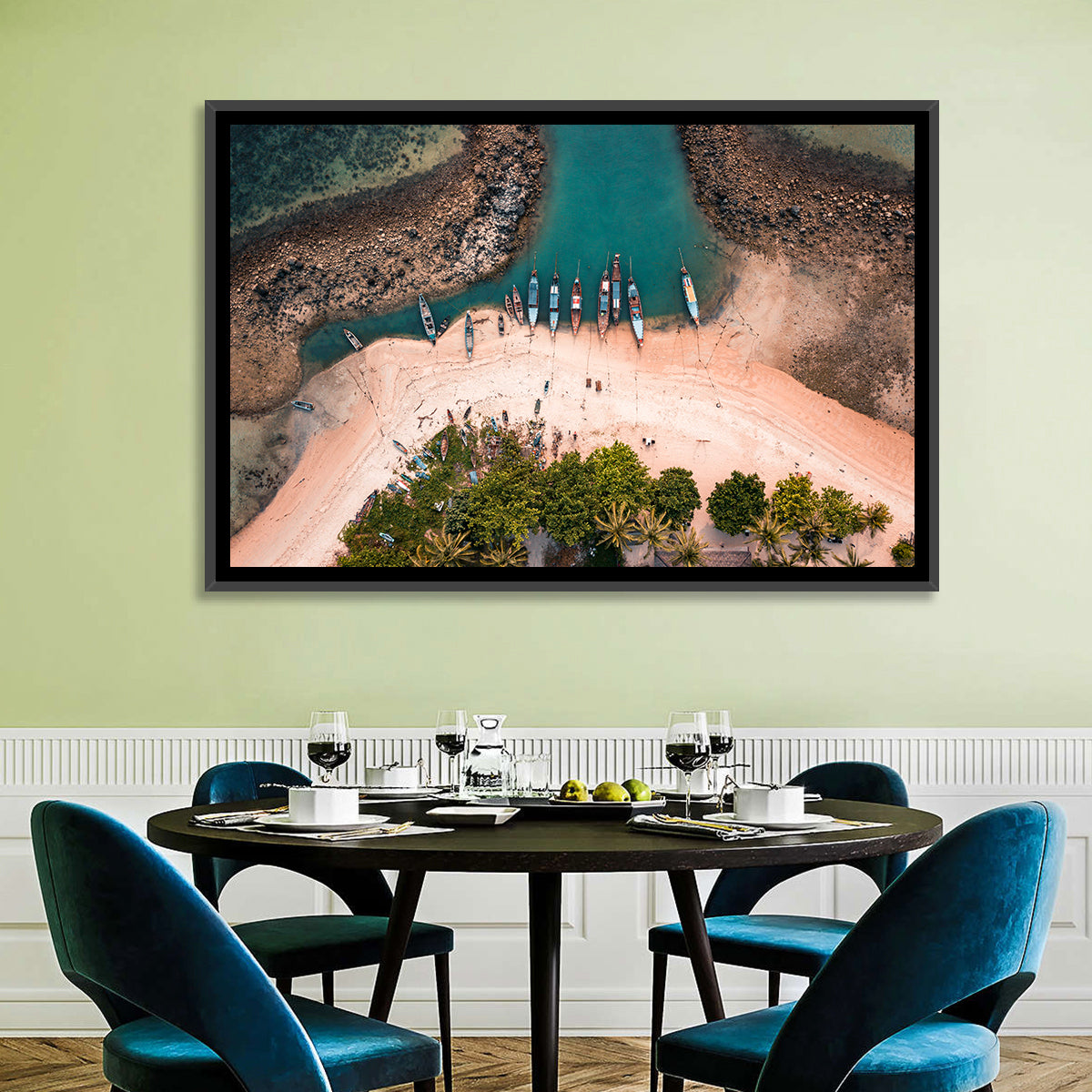 Koh Samui Long-tail Boats Wall Art in a room, landscape