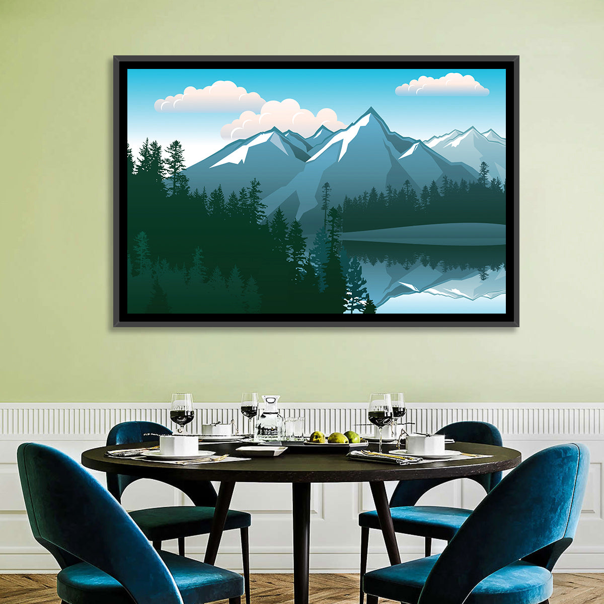 Tranquil Mountain Lake Illustration Wall Art